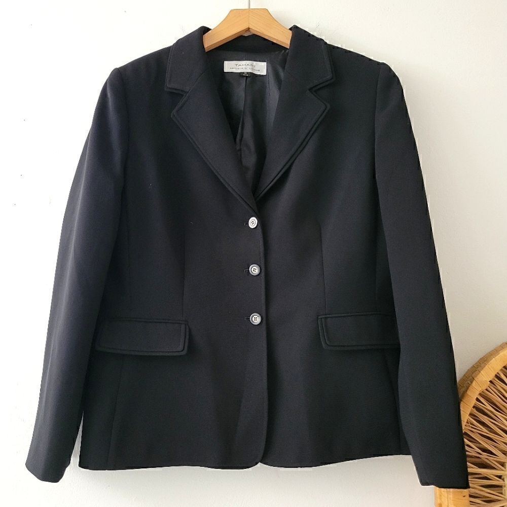 Tahari Black Blazer Jacket Button Front 14